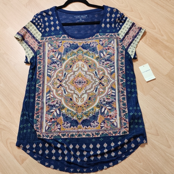 Lucky Brand Tops - NWT Lucky Brand Persian Carpet Scoop Neck Short Sleeve Tee Shirt Navy XL